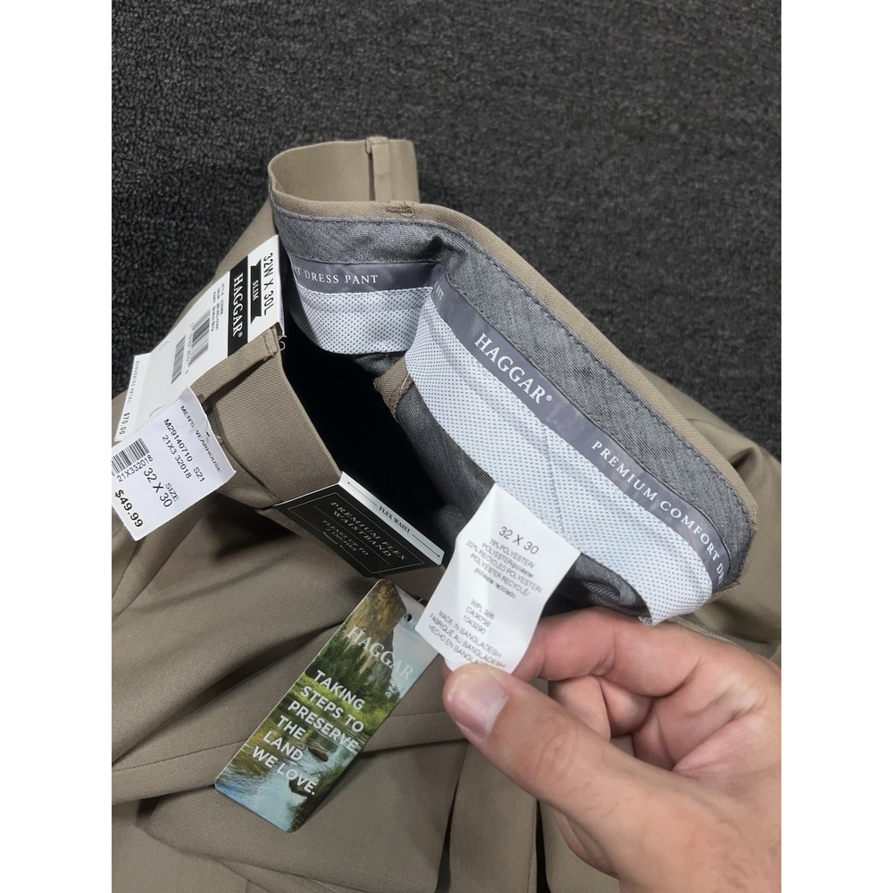 New Haggar Premium Comfort Dress Pants Men 32x30 (Fits33x30) Beige 4 Way Stretch - Picture 5 of 8